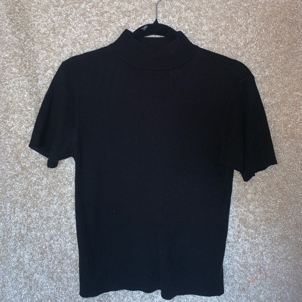 Black Petite Large Turtleneck Knit Top